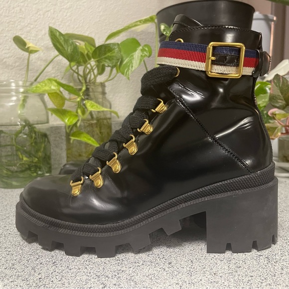 GUCCI Sylvie Lace-up Leather Boots (sz 6.5 wmns, 37 eu) great condition - Picture 2 of 5